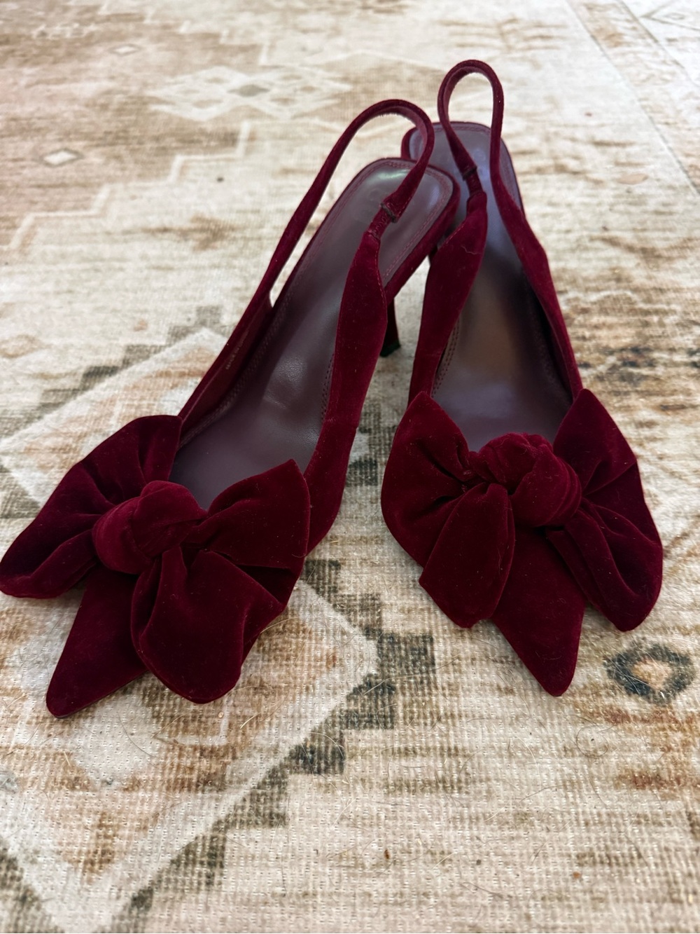 ASOS Burgundy Velvet Slingback Heels with Bow Accent